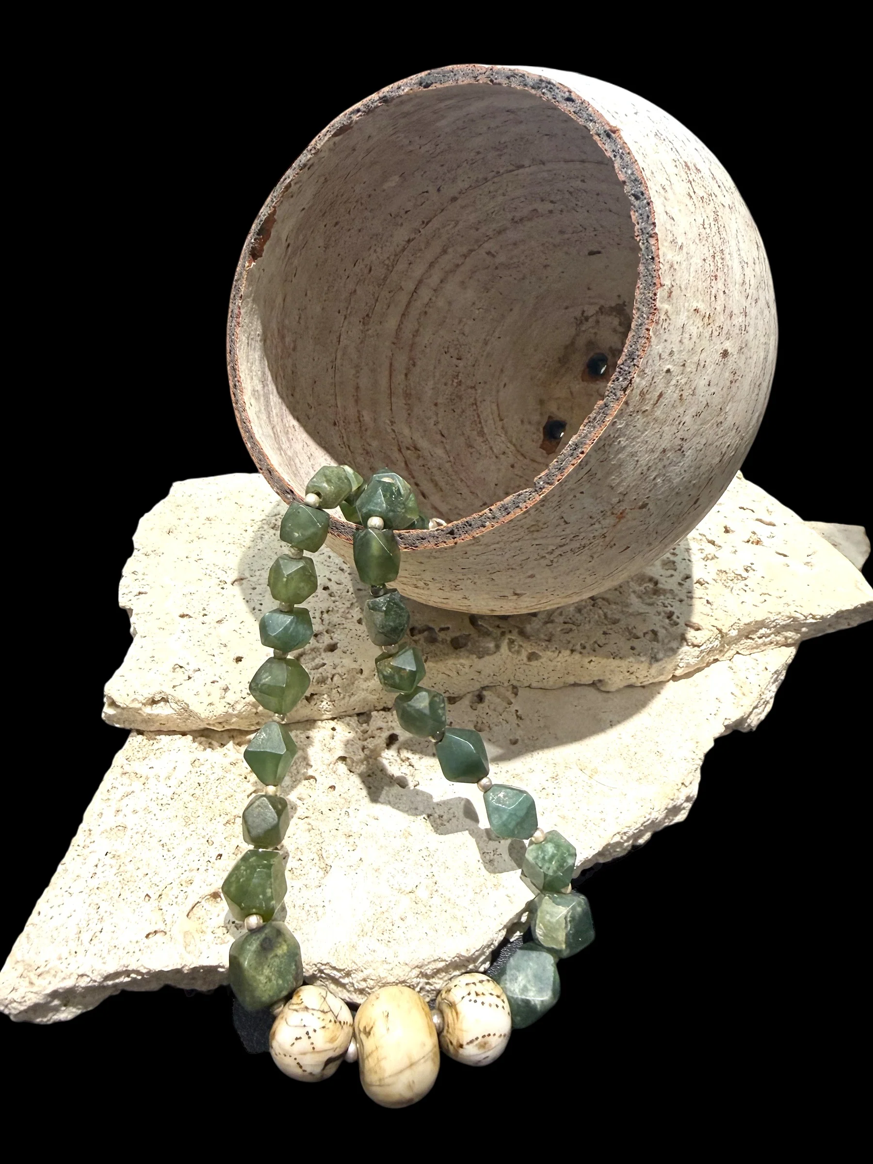 Afghan Serpentine And Naga Shell Necklace - Image 4