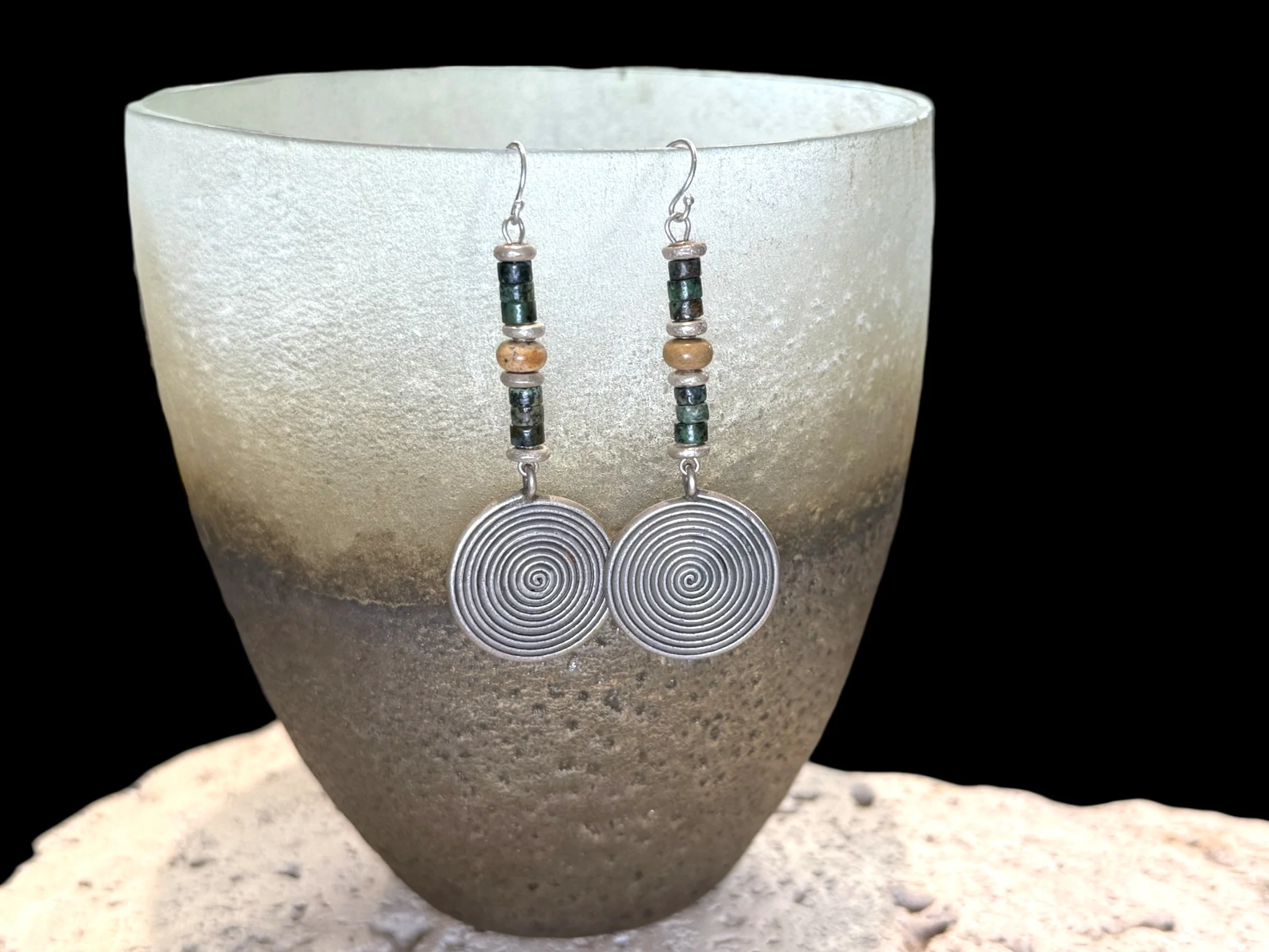Big Spiral Silver And Jasper Earrings - Image 4