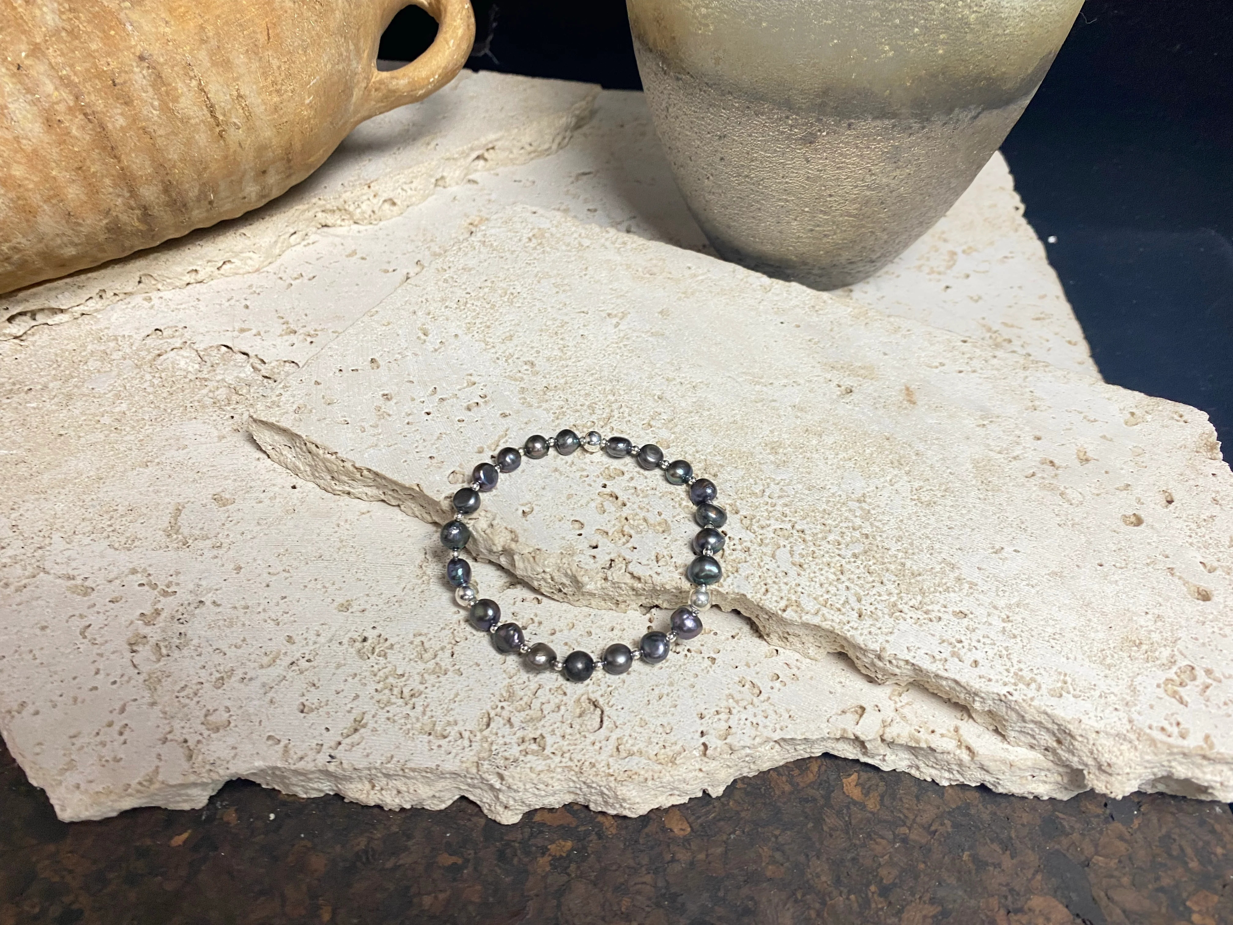 Black Freshwater Pearl And Silver Bracelet - Image 3