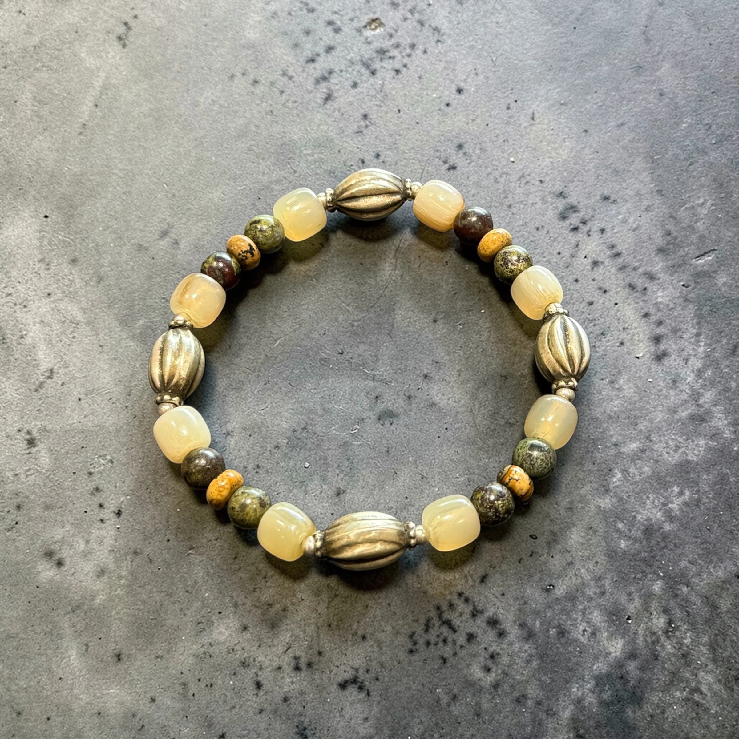 Bloodstone, Silver and Buffalo Horn Yoga Bracelet