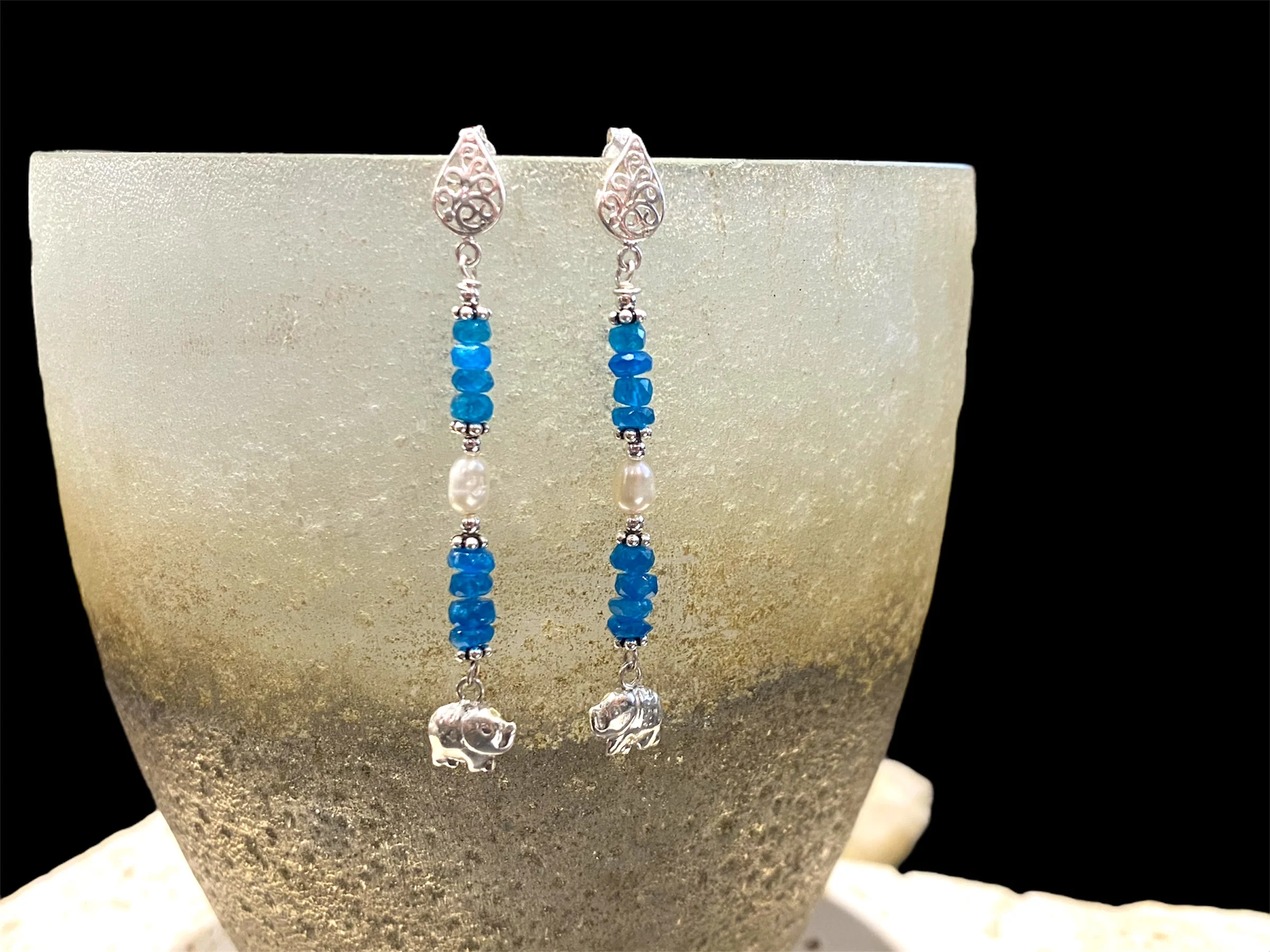 Blue Apatite & Pearl Earrings