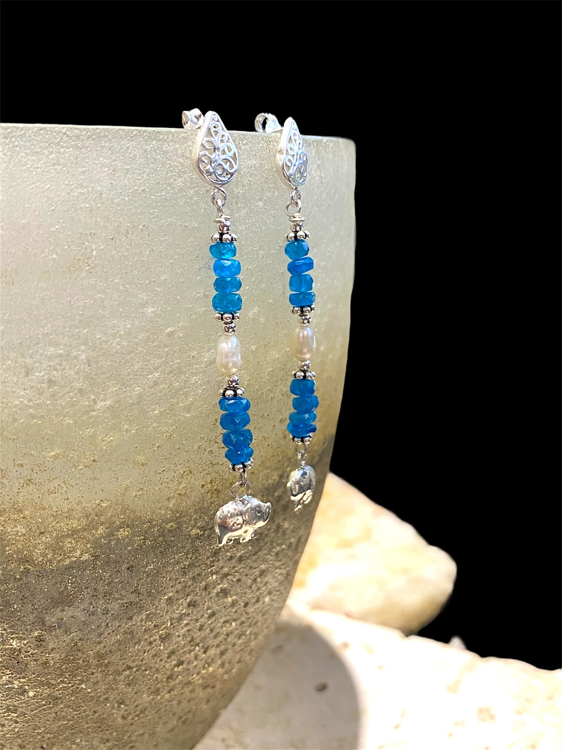 Blue Apatite & Pearl Earrings - Image 2
