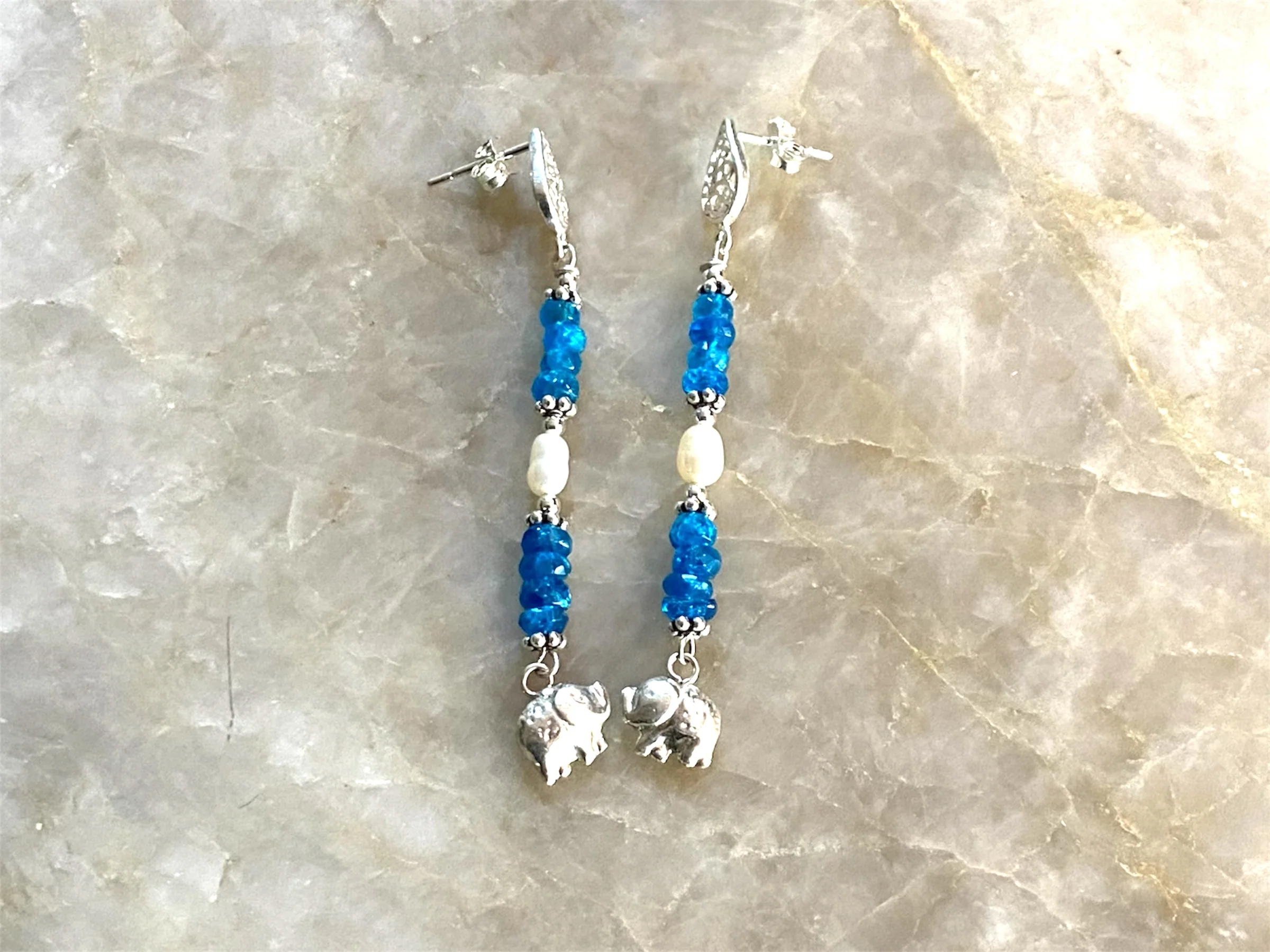 Blue Apatite & Pearl Earrings - Image 3
