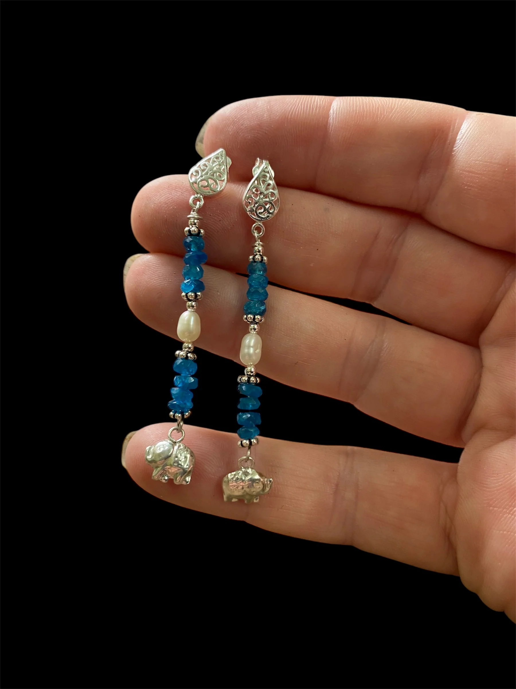 Blue Apatite & Pearl Earrings - Image 4