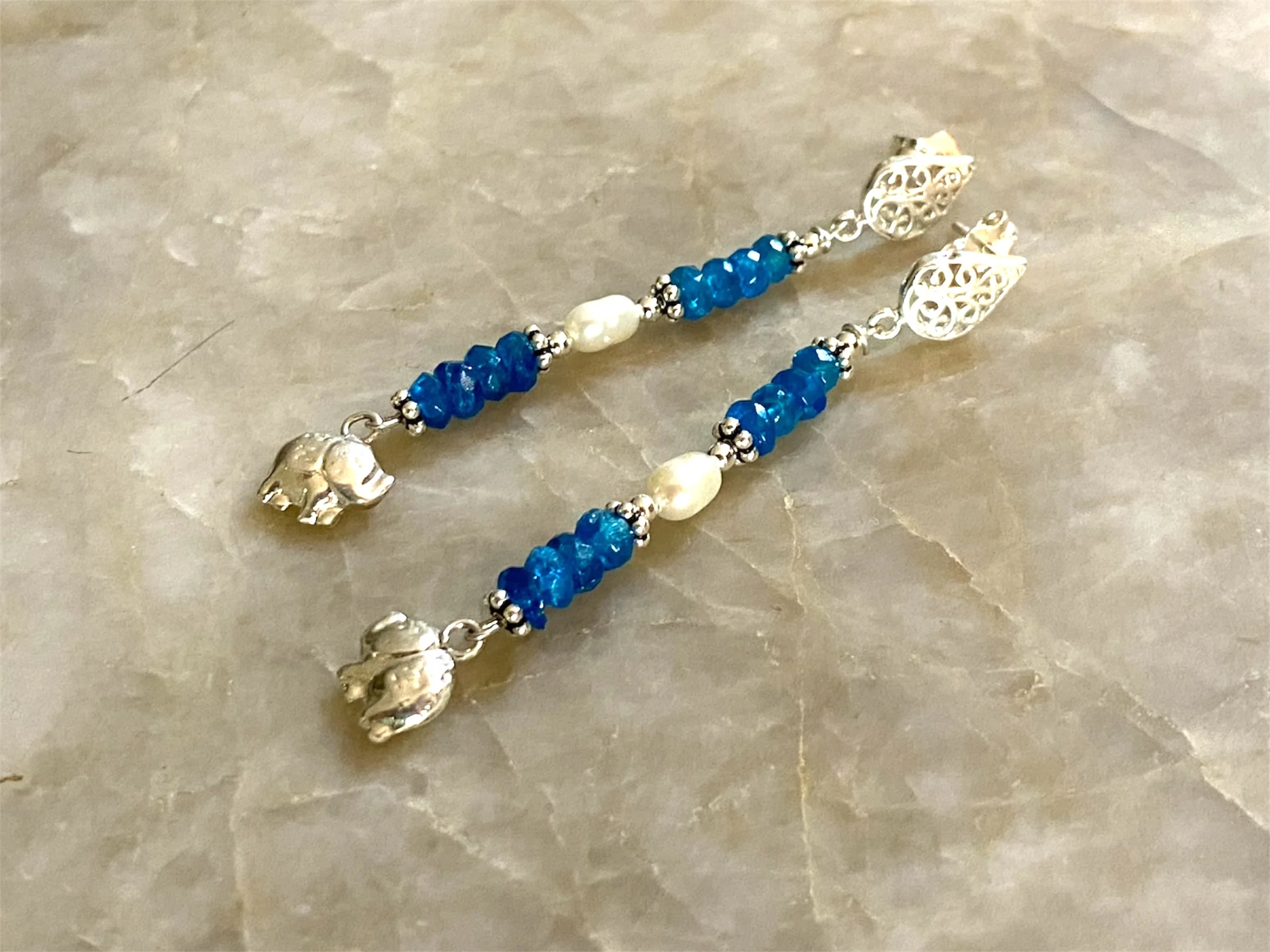 Blue Apatite & Pearl Earrings - Image 5
