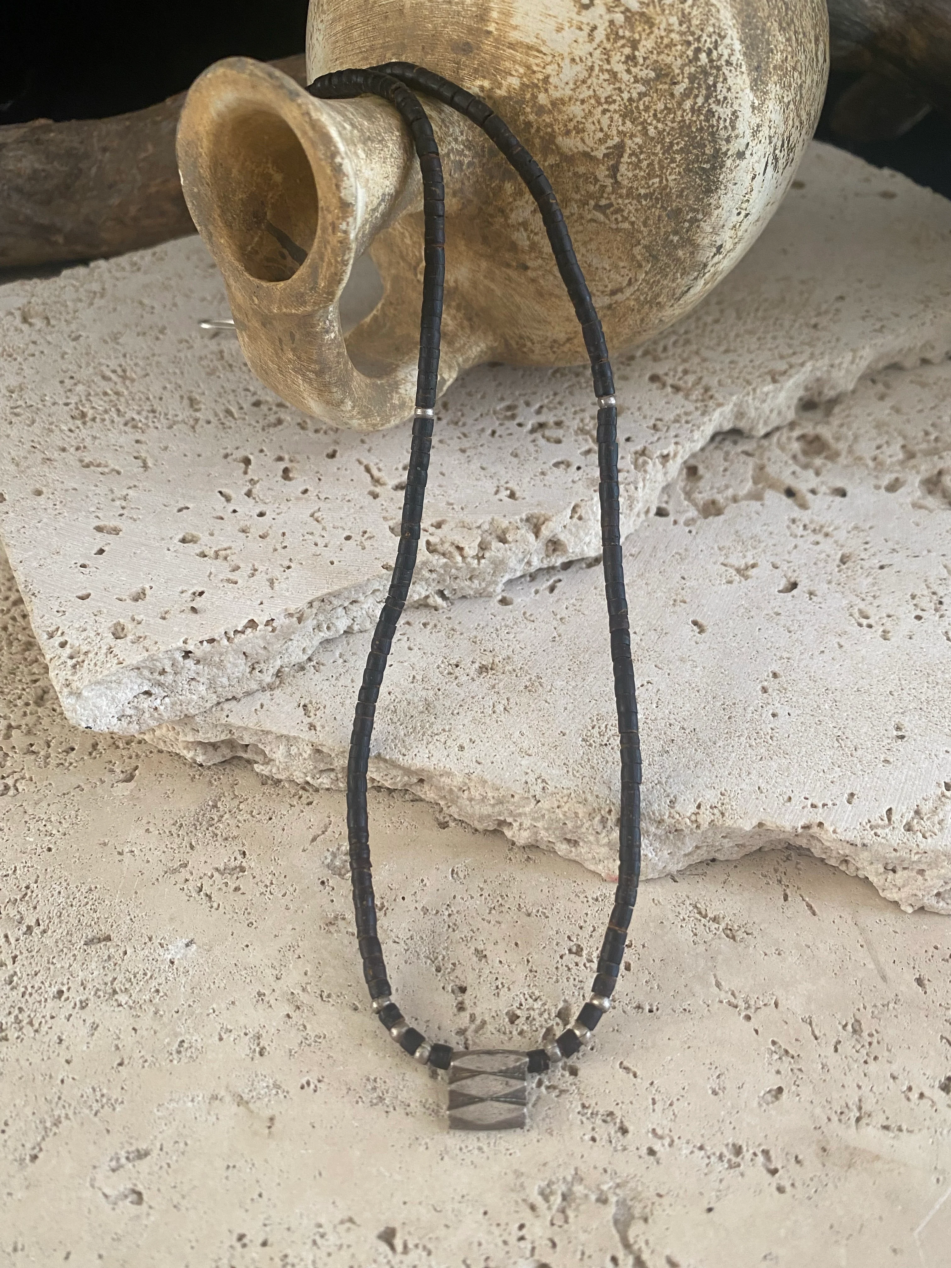 Coconut Wood And Tribal Silver Necklace - Image 2