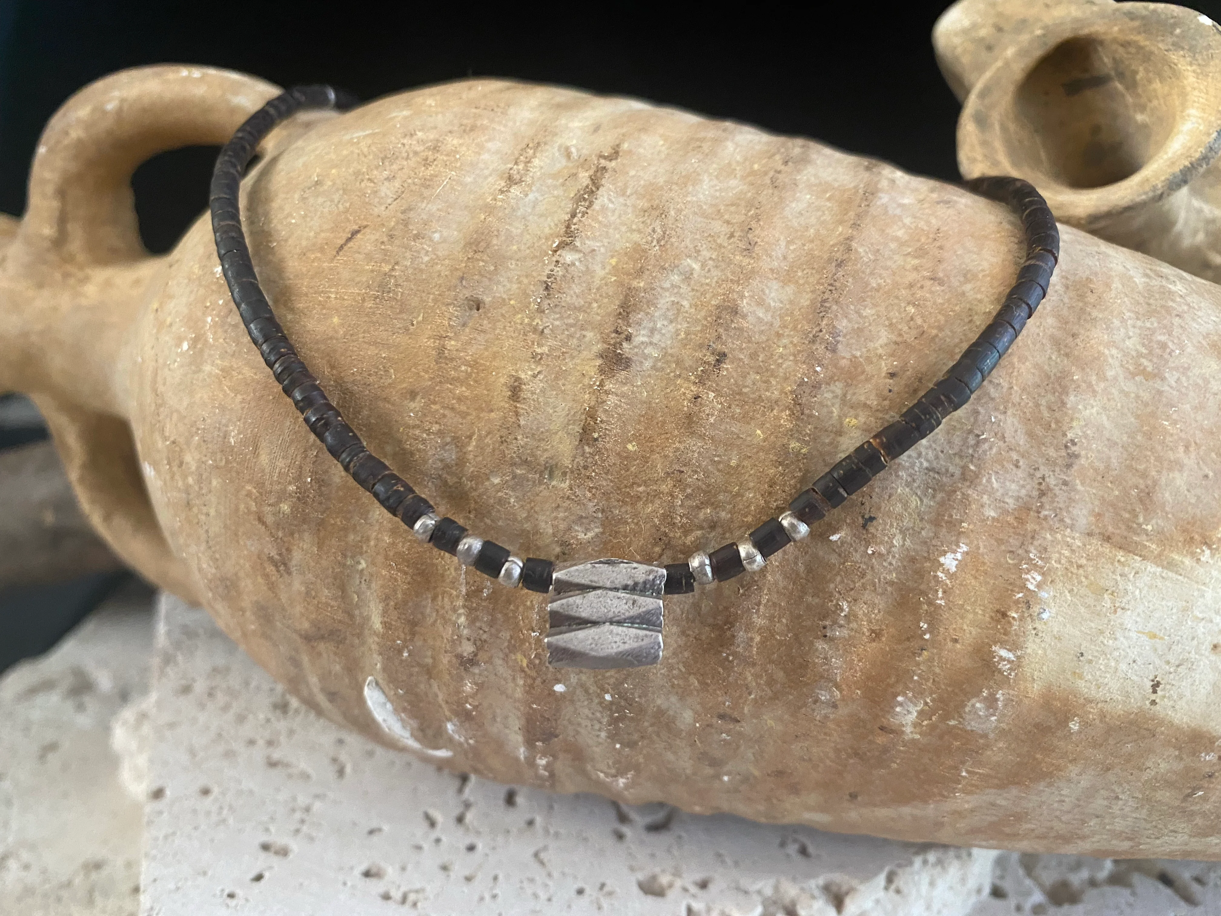 Coconut Wood And Tribal Silver Necklace - Image 4