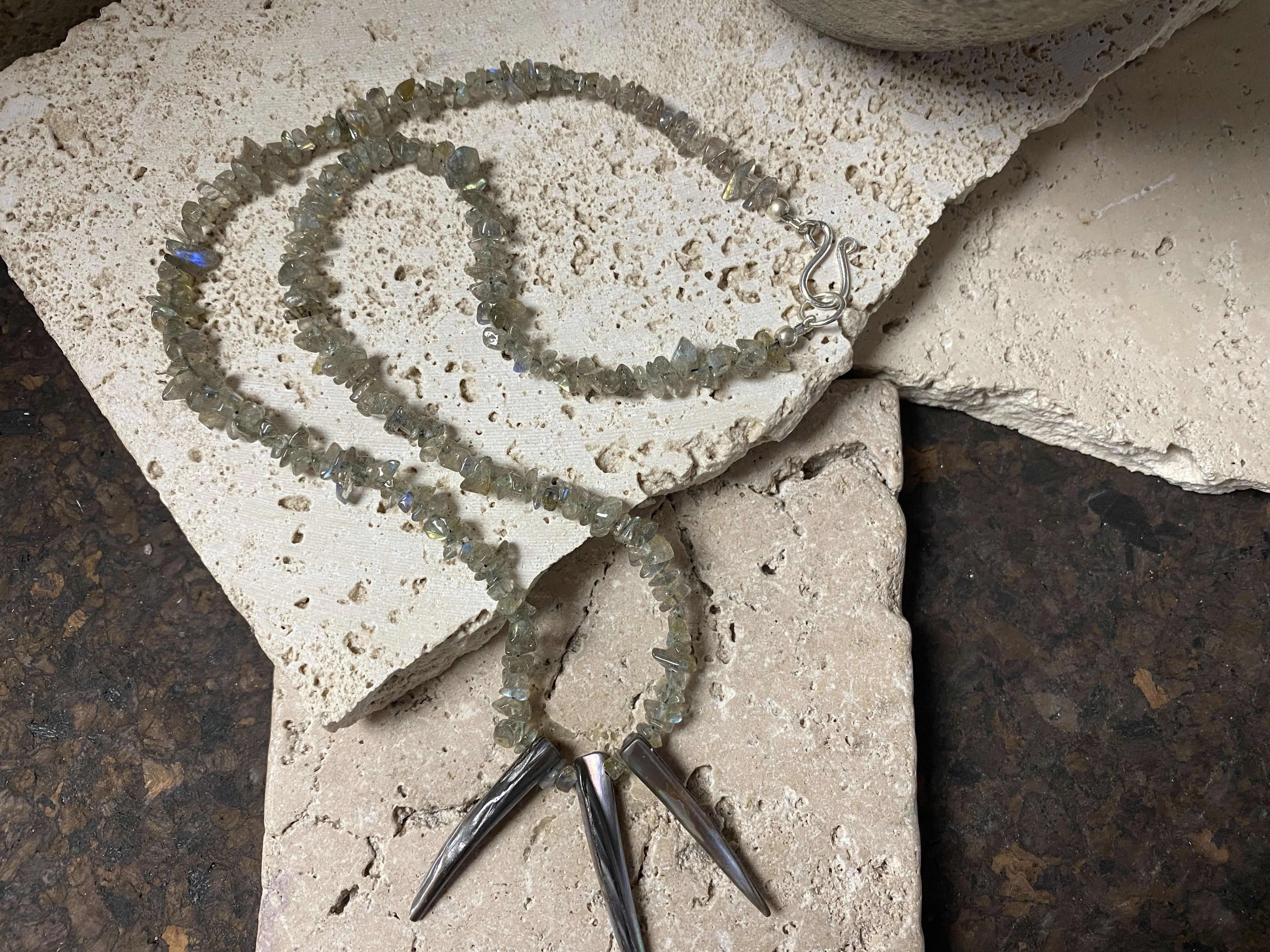 Labradorite Necklace With Pāua Pendants - Image 2