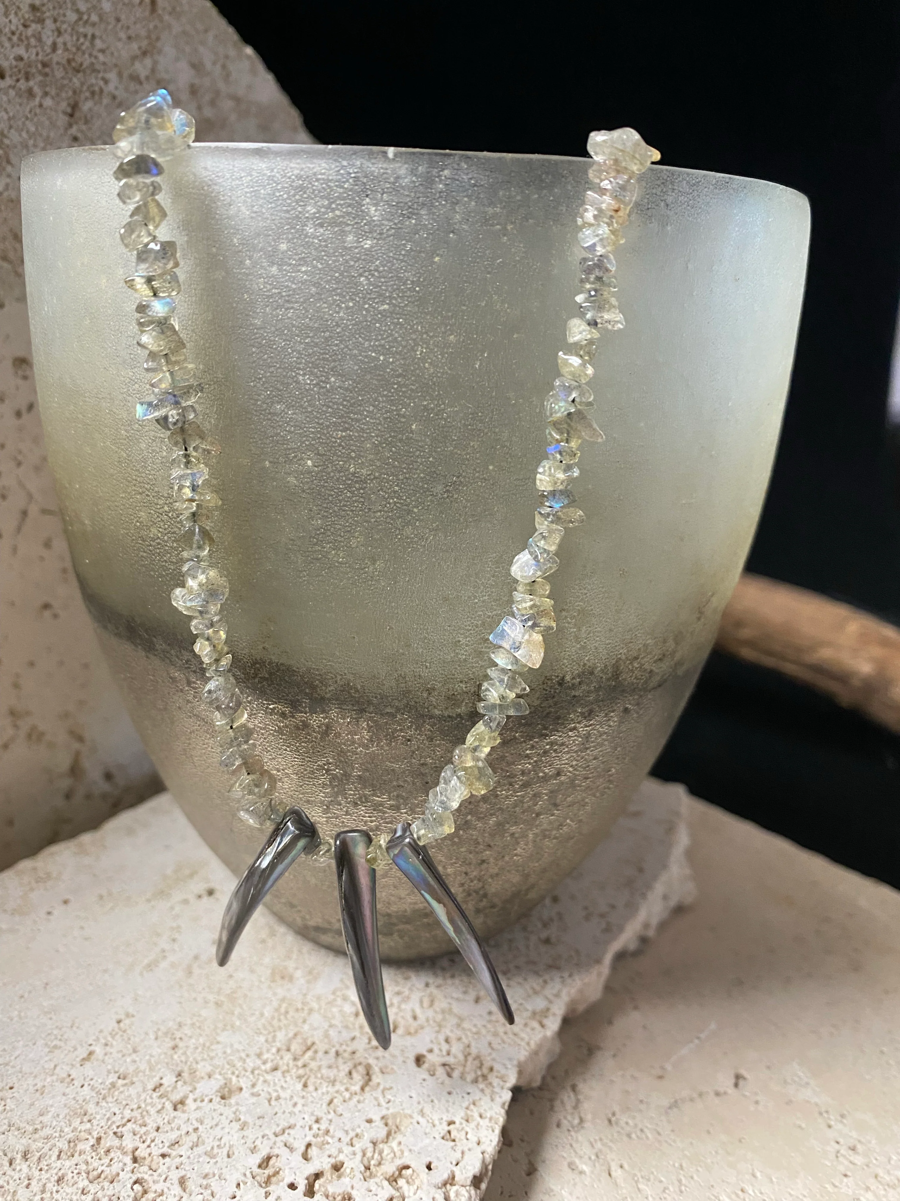 Labradorite Necklace With Pāua Pendants - Image 3