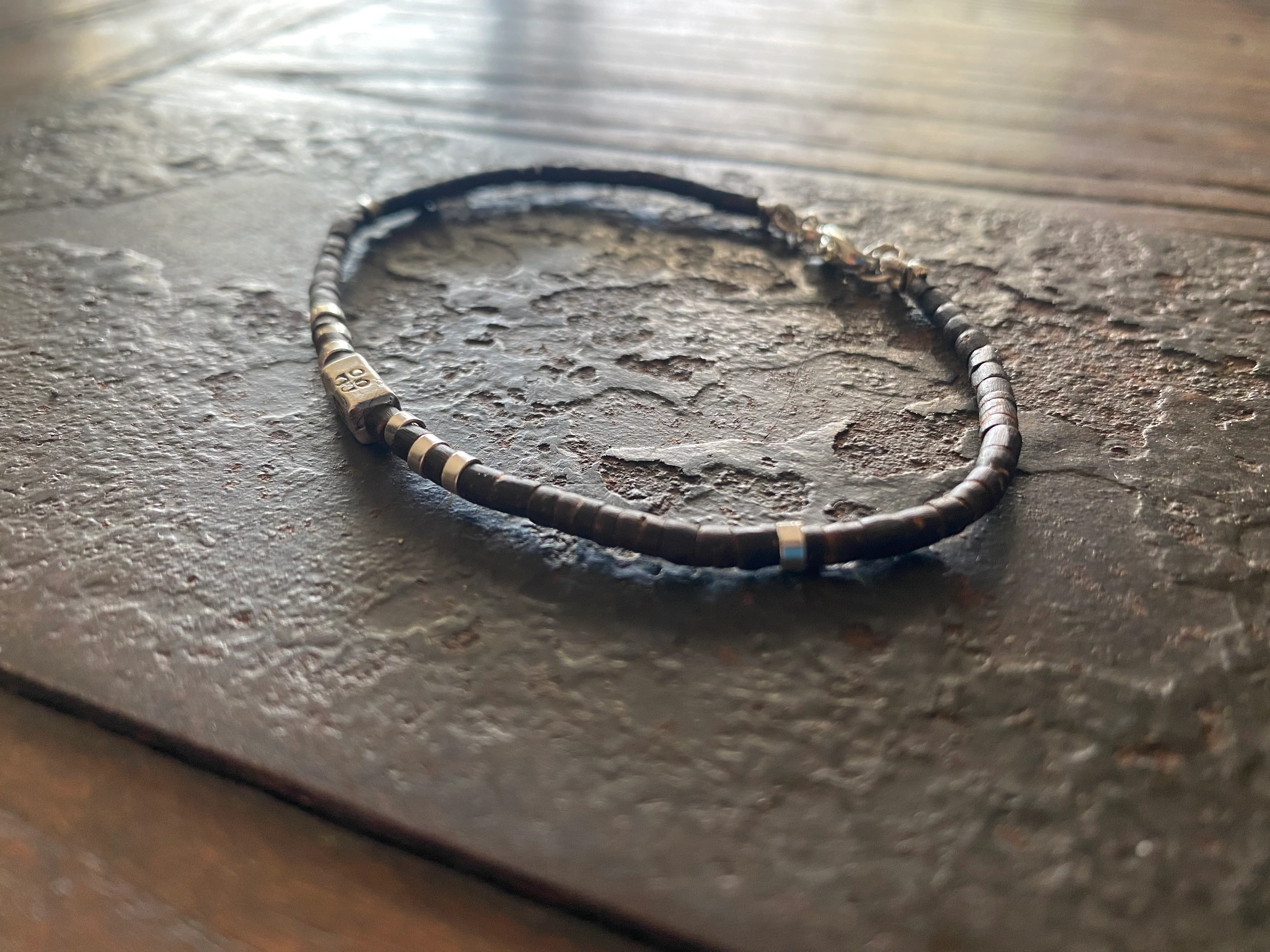 Silver and Coconut Wood Bracelet - Square Bead - Image 2