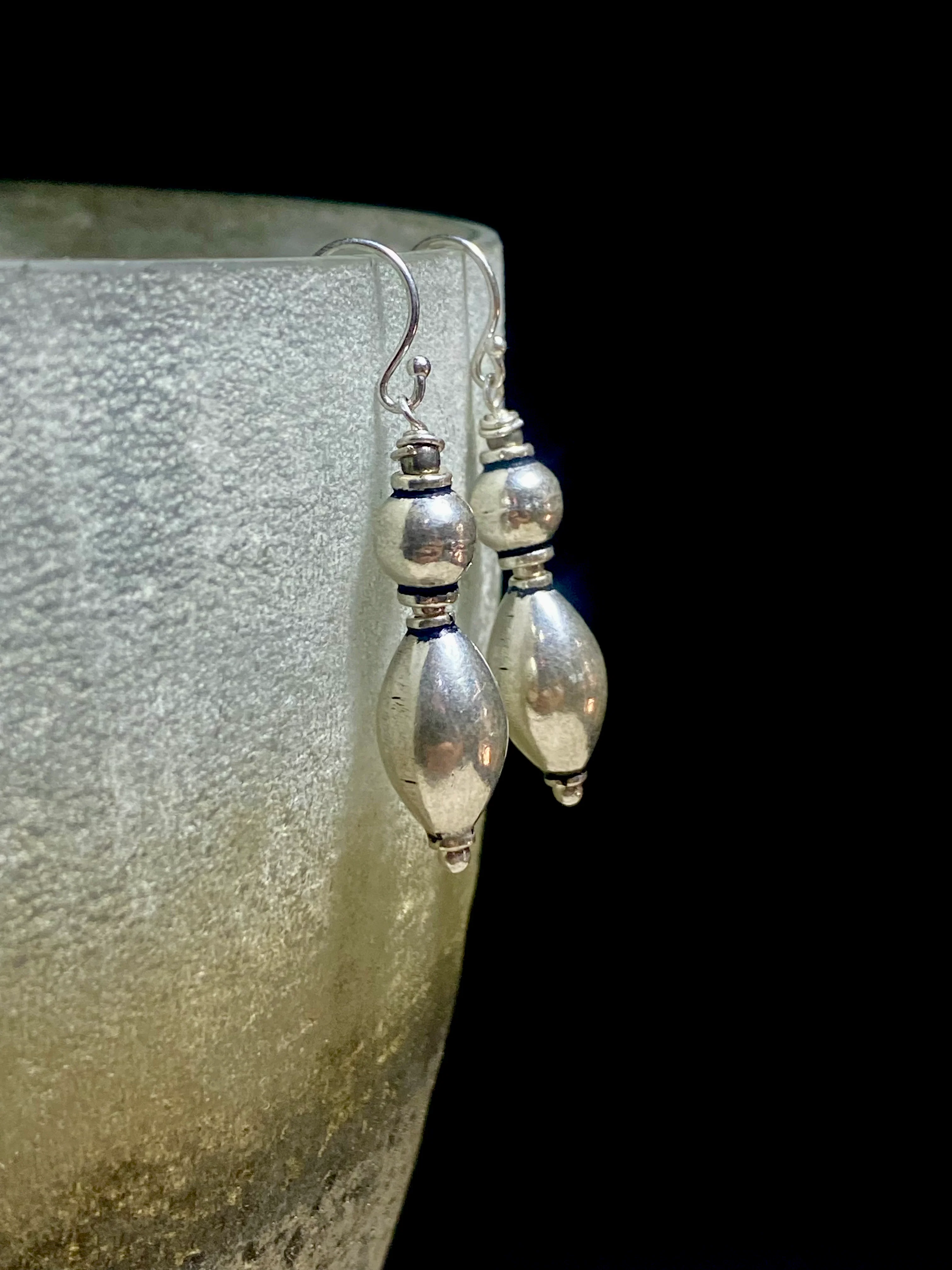 Elegant Silver Drop Tribal Earrings - Image 2