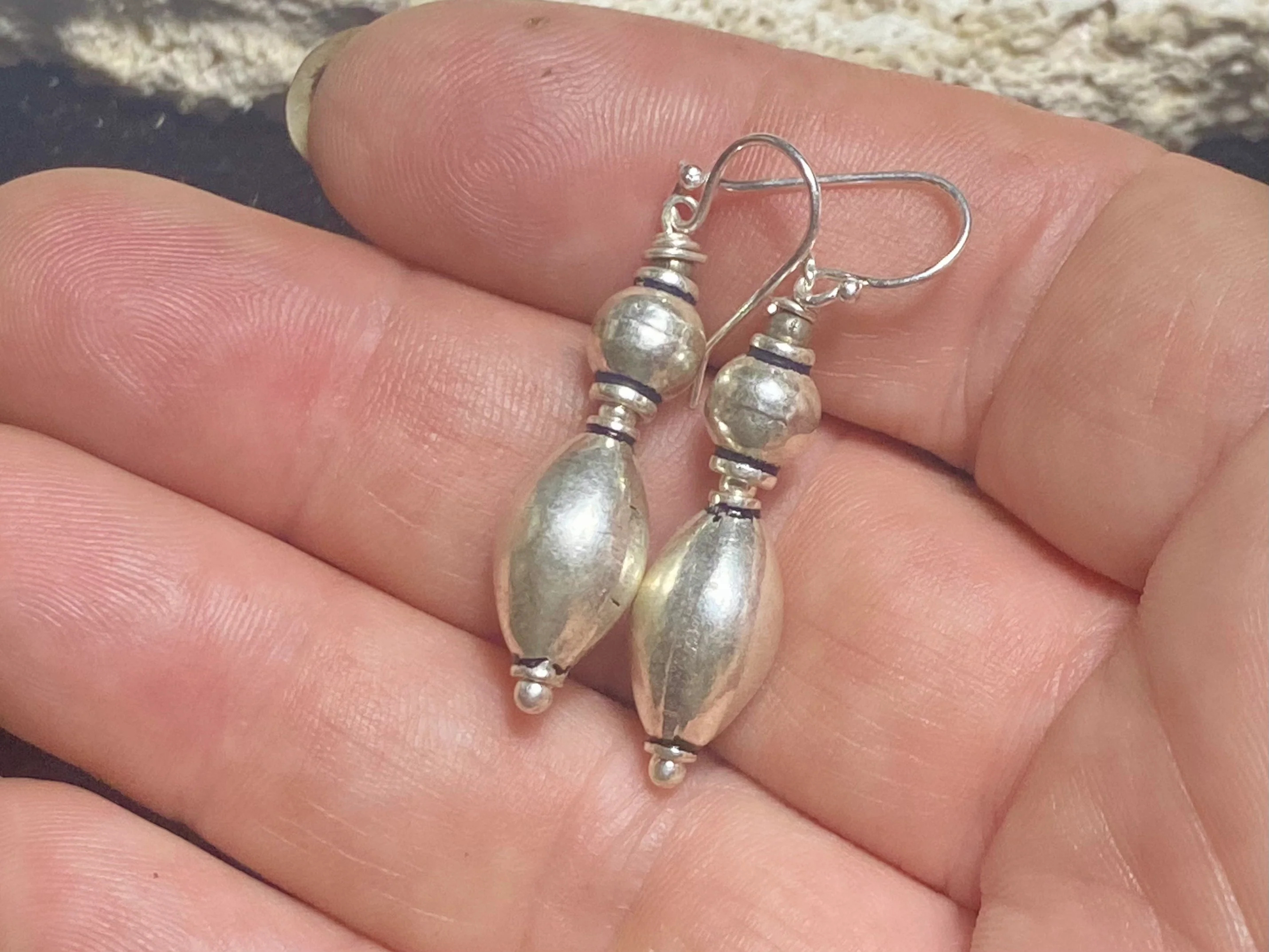 Elegant Silver Drop Tribal Earrings - Image 3