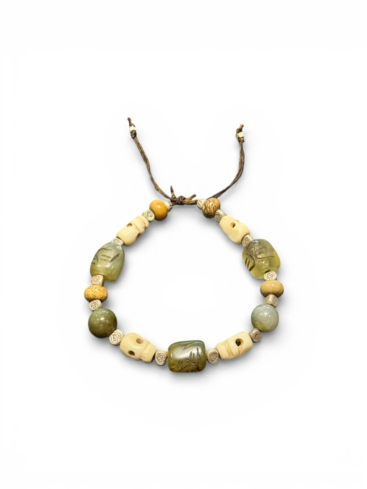 Jade, Silver & Bone Skull Bracelet