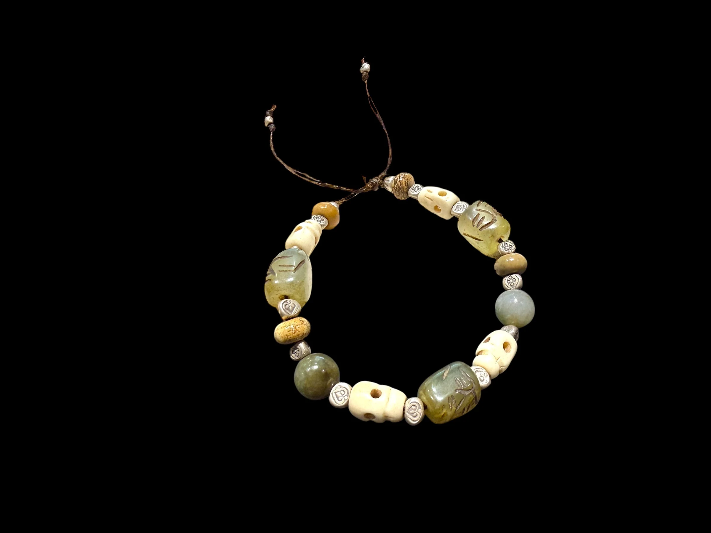 Jade, Silver & Bone Skull Bracelet - Image 2