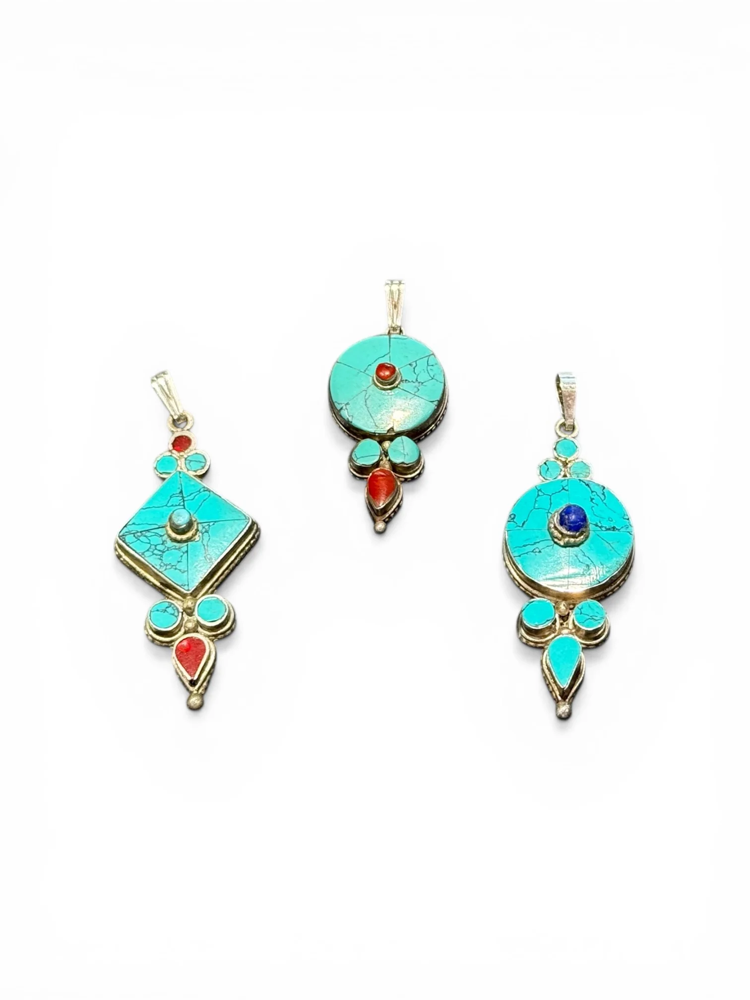 Silver And Turquoise Tibetan Pendants