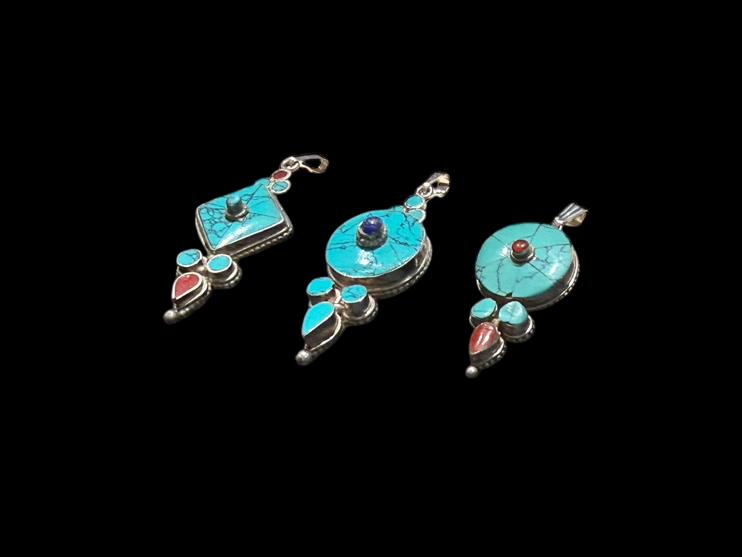 Silver And Turquoise Tibetan Pendants - Image 2
