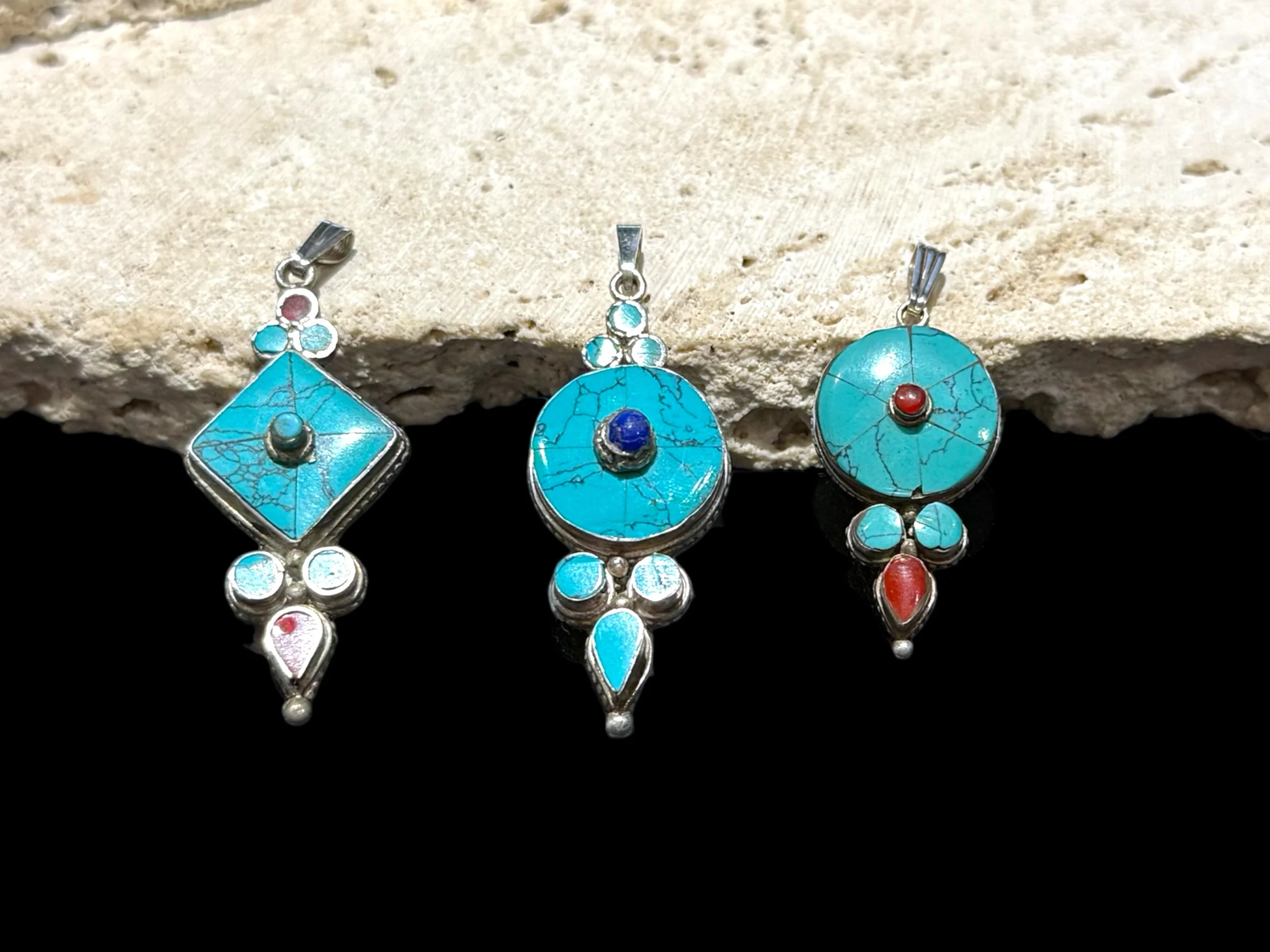 Silver And Turquoise Tibetan Pendants - Image 6