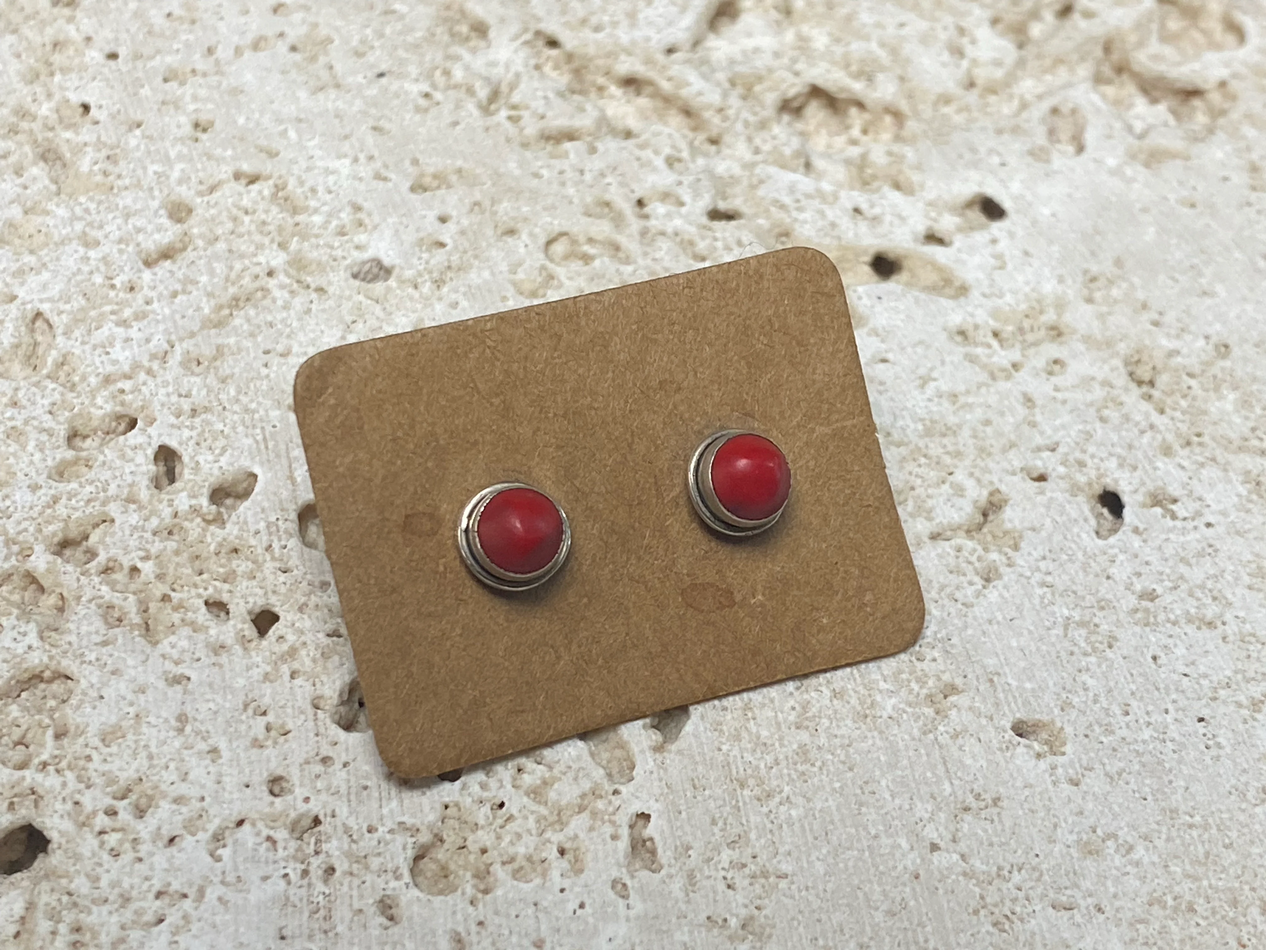 Small Red Coral Silver Studs - Four Styles - Image 5