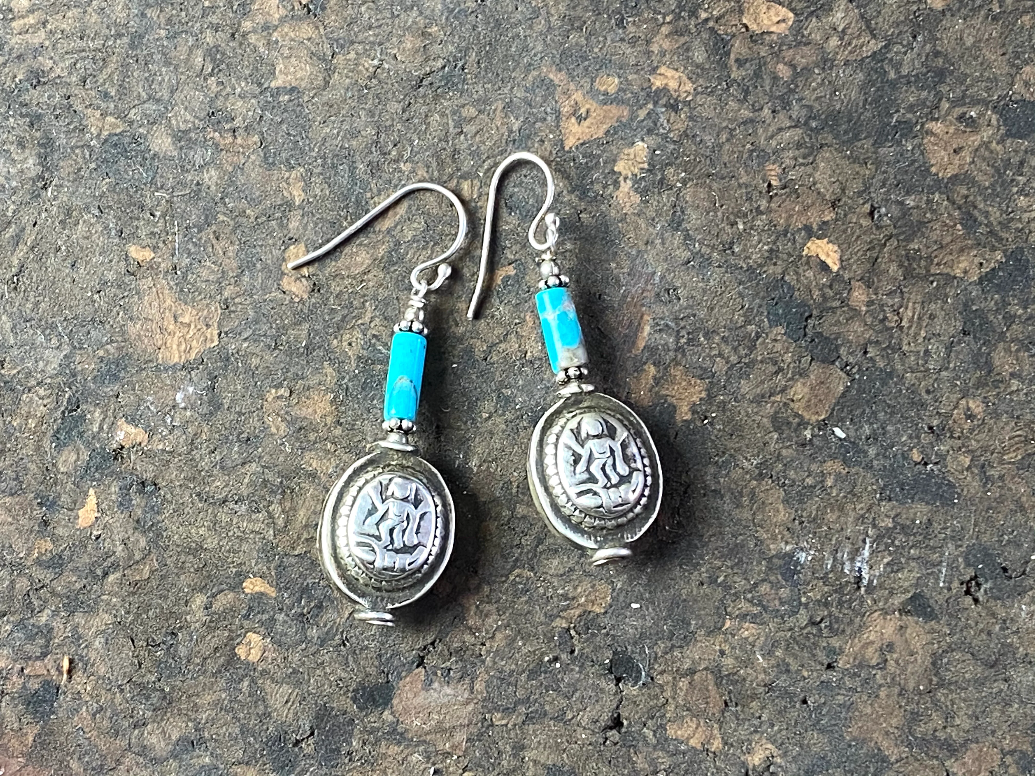 Turquoise Silver Vintage Kali Earrings