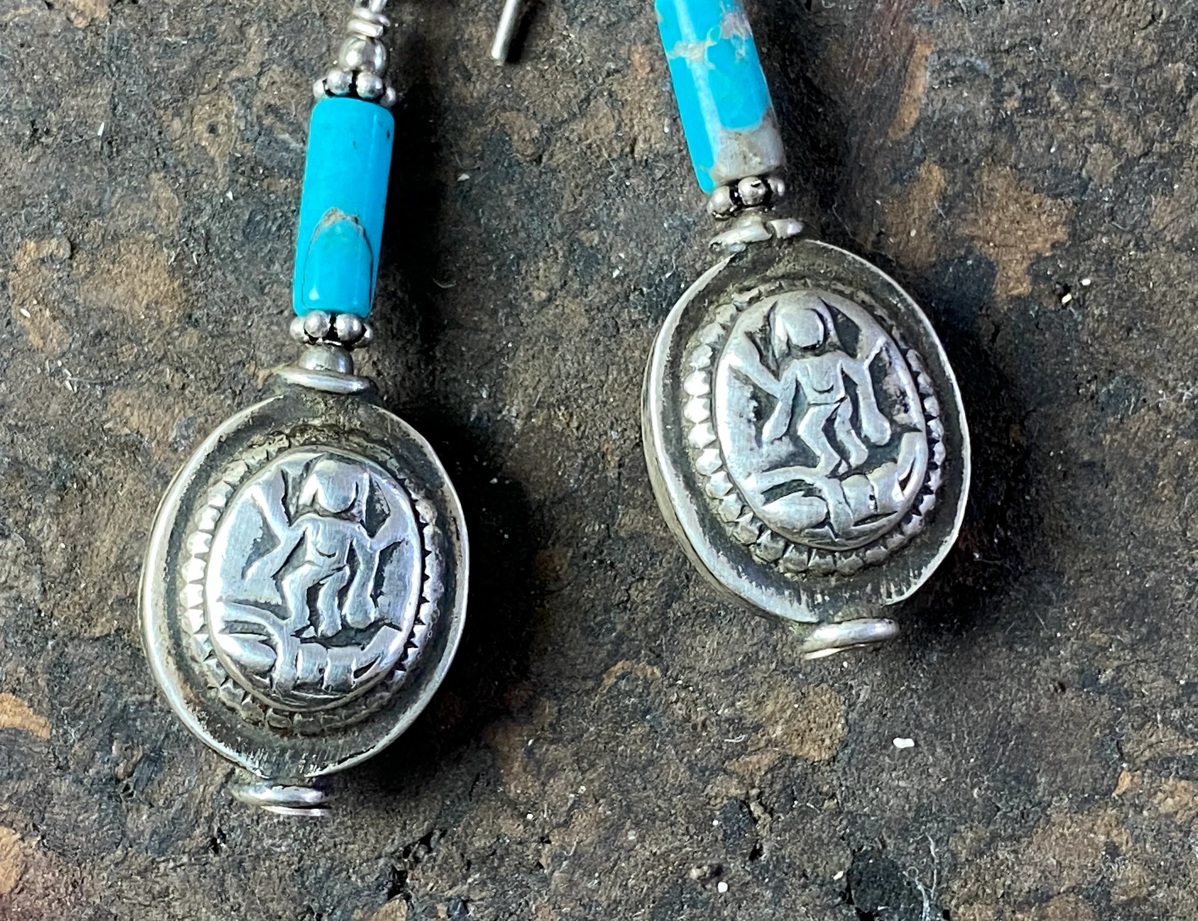 Turquoise Silver Vintage Kali Earrings - Image 2