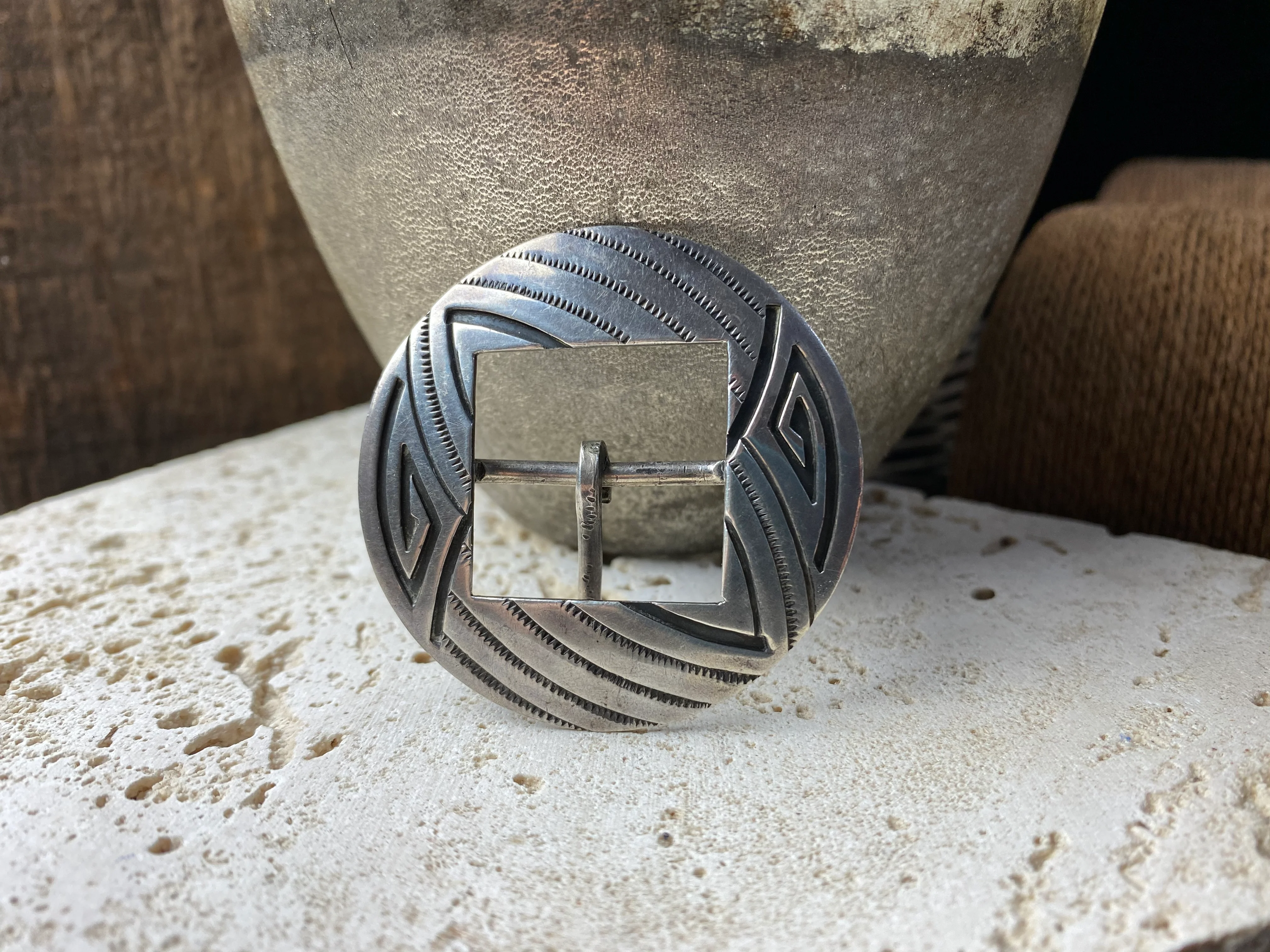 Vintage Hopi Silver Overlay Belt Buckle