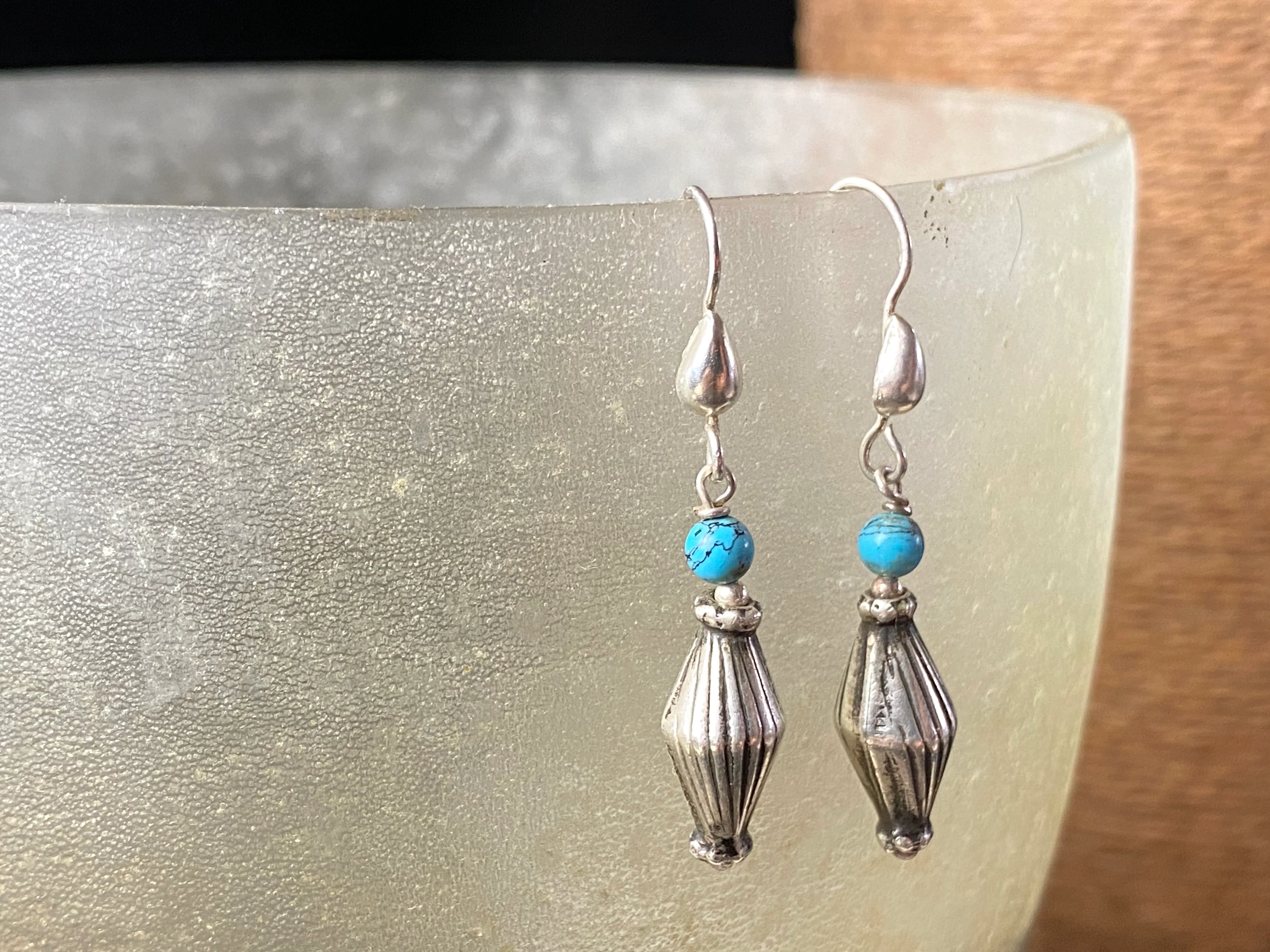 Vintage silver and turquoise drop earrings - Image 2