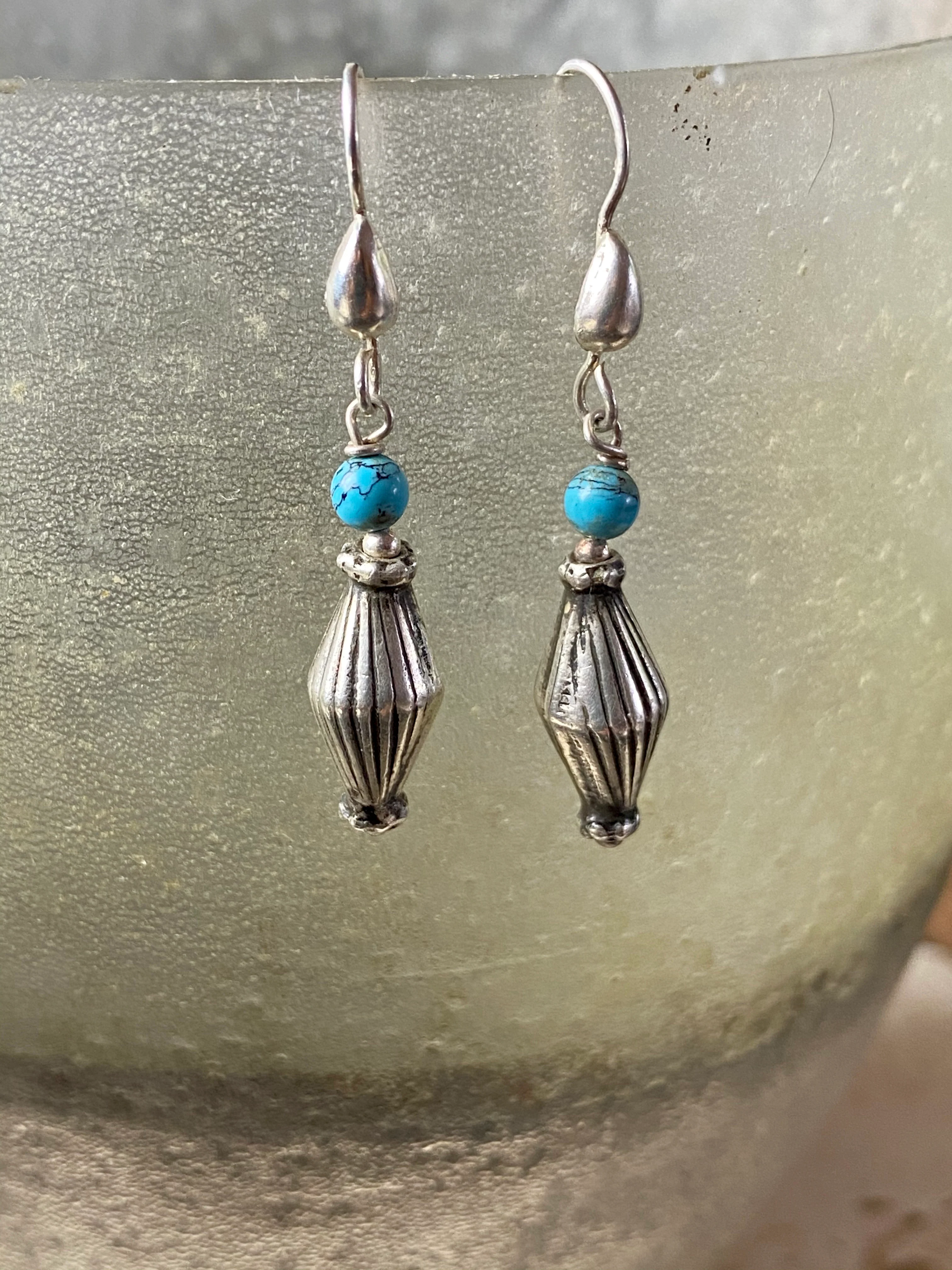 Vintage silver and turquoise drop earrings - Image 3